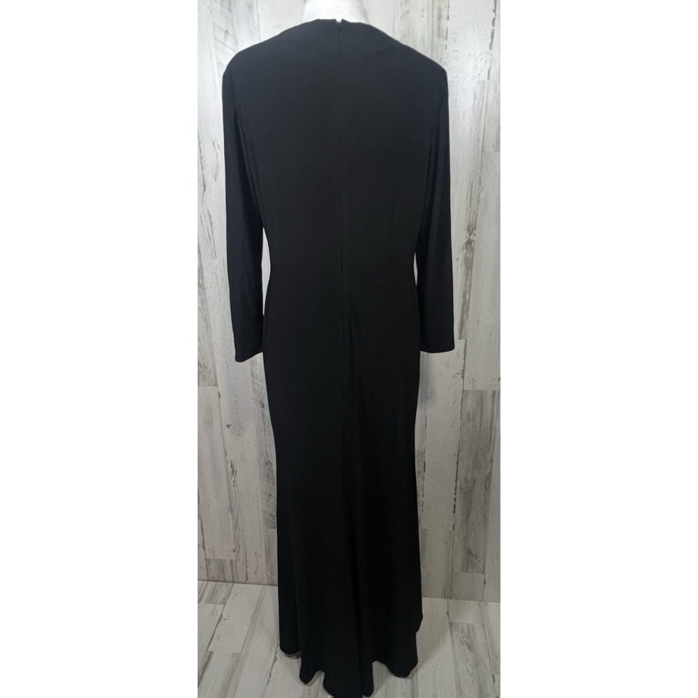 Mac Duggal Black Faux Wrap Long Sleeve Evening Gown with Appliqué Detail Size 12 - Picture 6 of 11